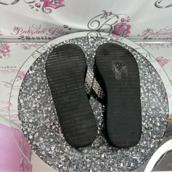 Yellow box wedge sandals flip flops rhinestone jewels Black and Silver Sandals - Picture 8 of 10